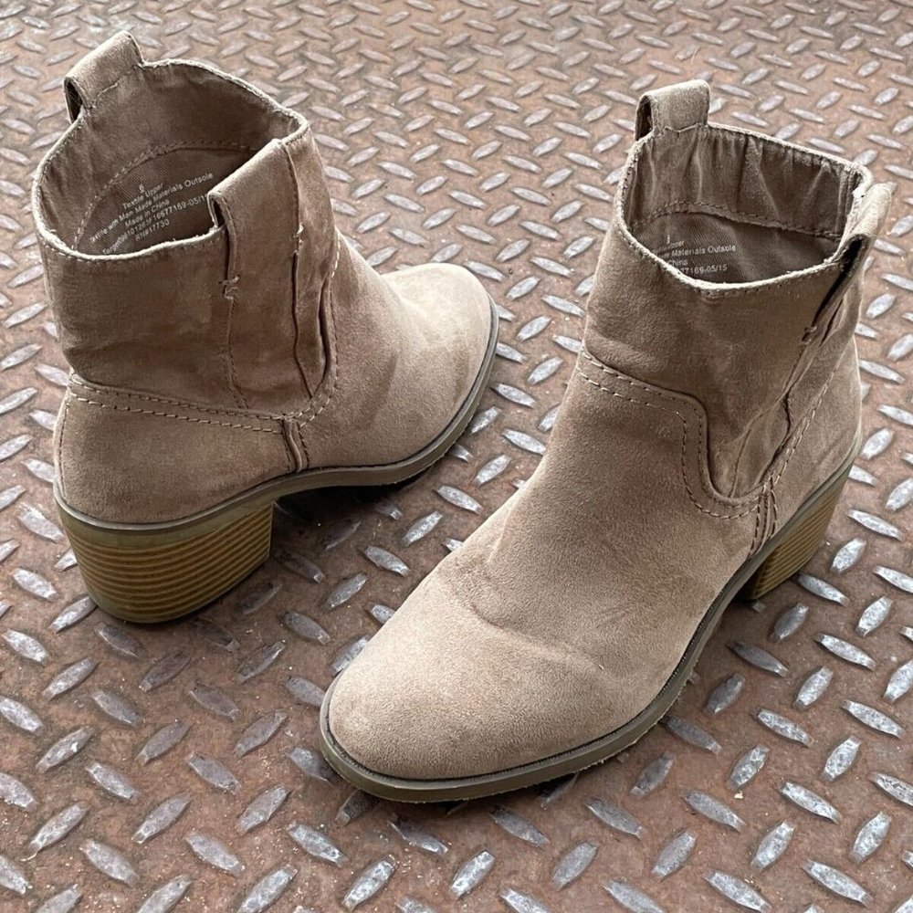 Merona Women Boots Brown Textile Faux Suede Slip On Boots Shoes Size 6 - Picture 4 of 10